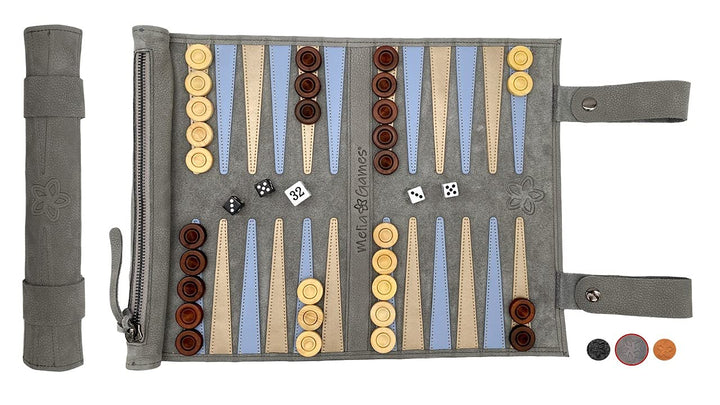 MELIA Outlet Leder Backgammon Set zum Rollen – Reise Backgammon aus Echtleder mit Holz-Spielsteinen