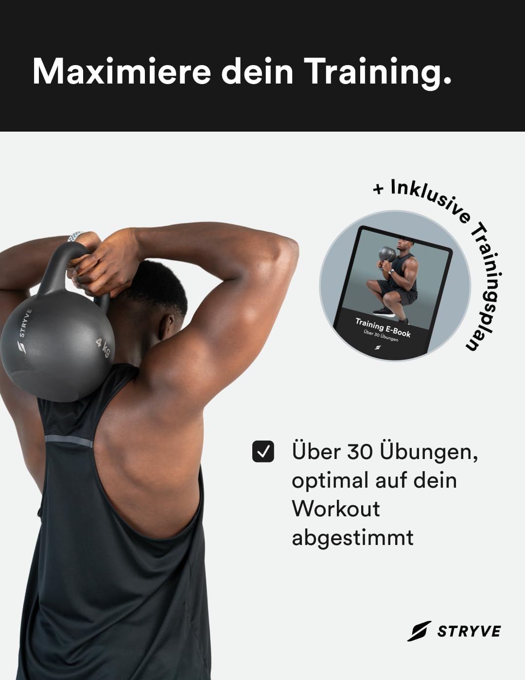 STRYVE Competition Kettlebell 4-16 Kg, hochwertige Kugelhantel aus Gusseisen inkl. Trainingsplan 4 K