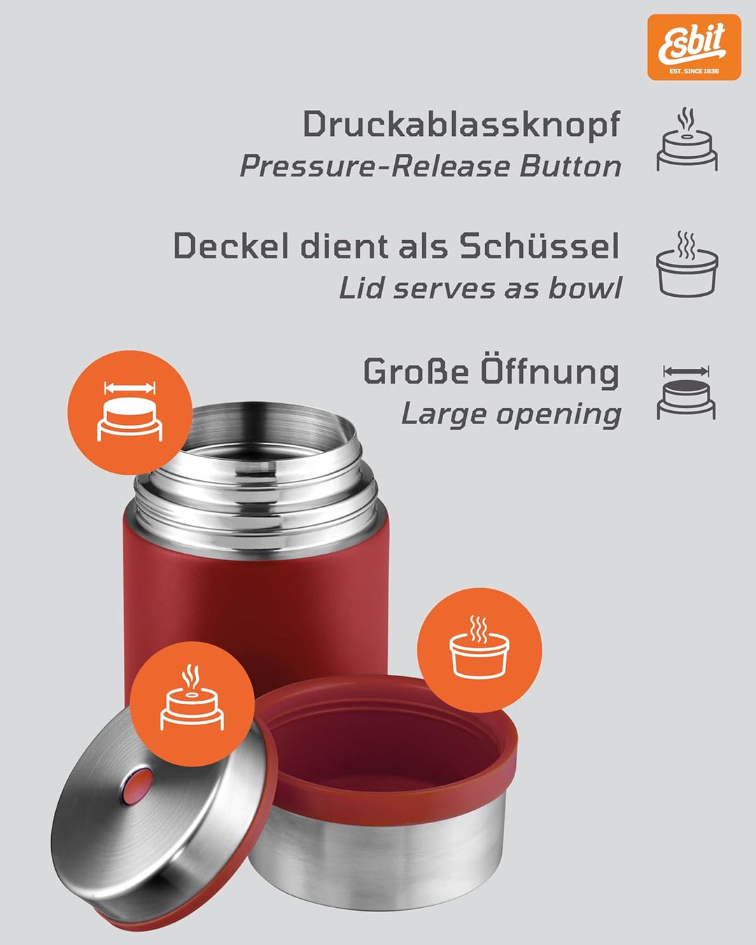 Esbit Thermobehälter Sculptor für Essen - Warmhaltebehälter 500 ml in Burgundy - aus Edelstahl für w