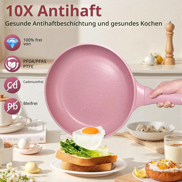 DYGG Antihaft Bratpfanne 28 cm mit Glasdeckel, Granitbeschichtung für fettfreies Braten, 100% frei v