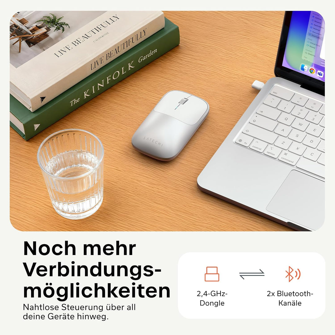 SATECHI Slim EX Kabellose Computermaus, Multi Device Bluetooth & 2,4-GHz für macOS, Windows, iPadOS