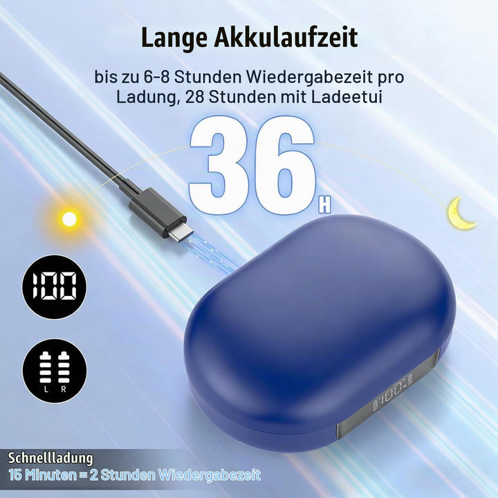 Open Ear Kopfhörer Bluetooth 5.4, 2026 Bluetooth Kopfhörer mit 14,2 mm Treiber, 36Std Ohrhörer Tiefe