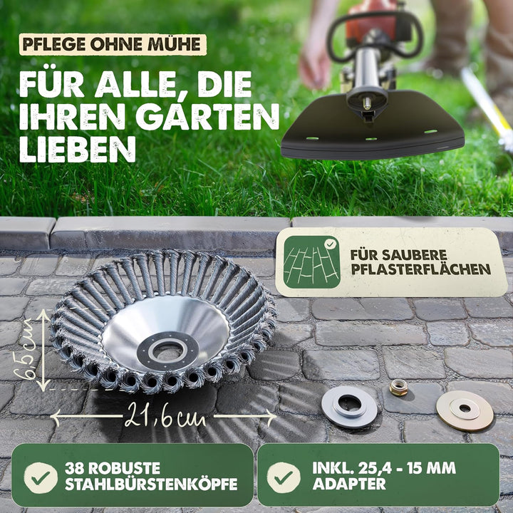 LAINFELD Unkrautbürste für Freischneider & Motorsense | Universelle Passform inkl. Adapter | Unkraut