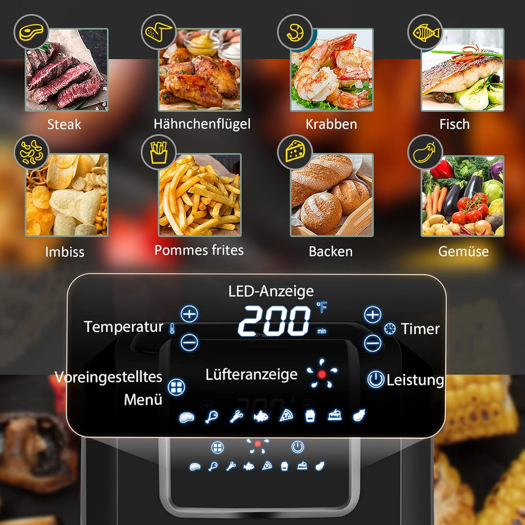 HOMCOM Dual Zone Heissluftfritteuse 6,5 L Airfryer 1700W mit 2 Fächer, 8 Programme, LED-Display, Ant