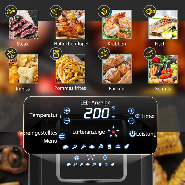 HOMCOM Dual Zone Heissluftfritteuse 6,5 L Airfryer 1700W mit 2 Fächer, 8 Programme, LED-Display, Ant