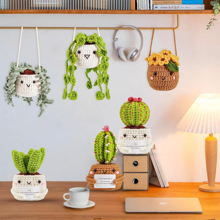 ASTNIC Häkelset für Anfänger,6 Stück Hängende Topfpflanze Cactus Häkeln Starter Kit Erwachsene mit A