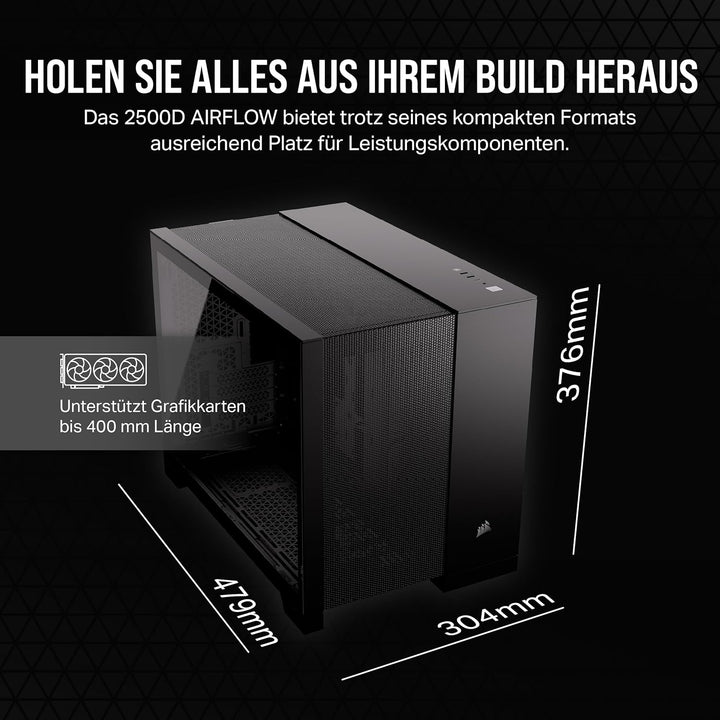 CORSAIR 2500D Airflow mATX PC-Gehäuse - Ohne Lüfter - Zweikammer-Design - Grosse Kühlungsflexibilitä