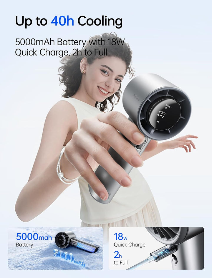 JISULIFE Handventilator Pro1S – High-Speed Luftstrom: Bis zu 40h Laufzeit, Galvanisiertes Gehäuse–Lu