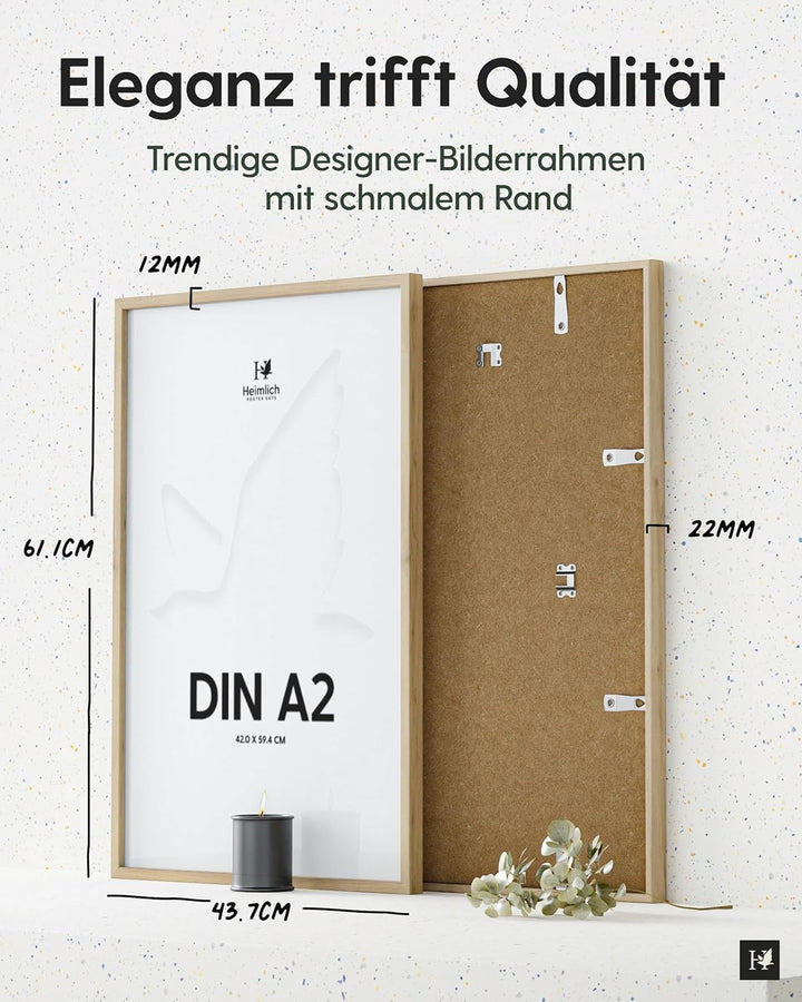 Heimlich® 2x Bilderrahmen DIN A2 42x59,4 cm Eiche Rahmen 2-Pack | Dokumentenrahmen 42x59,4 cm Gross