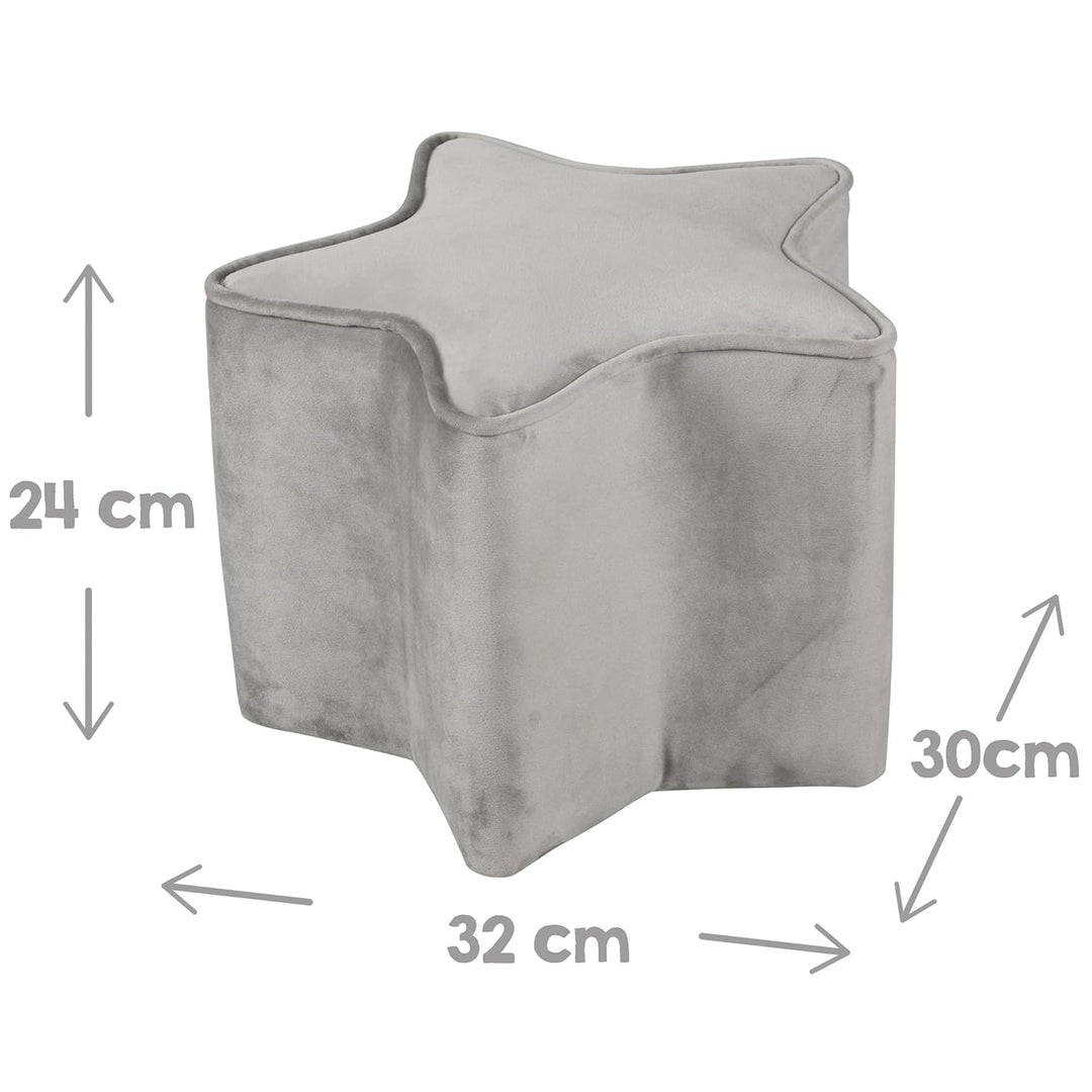 roba Kinderhocker Lil Sofa in Sternform - Bequemer Hocker in grauem Samtstoff - Polstermöbel Pouf fü