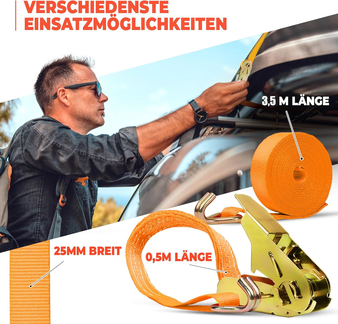 NTG Spanngurte mit Ratsche | 2, 4, 6, 8, 10 oder 20 Stück | 800 kg | 4m | 2 teilig | TÜV/GS geprüft