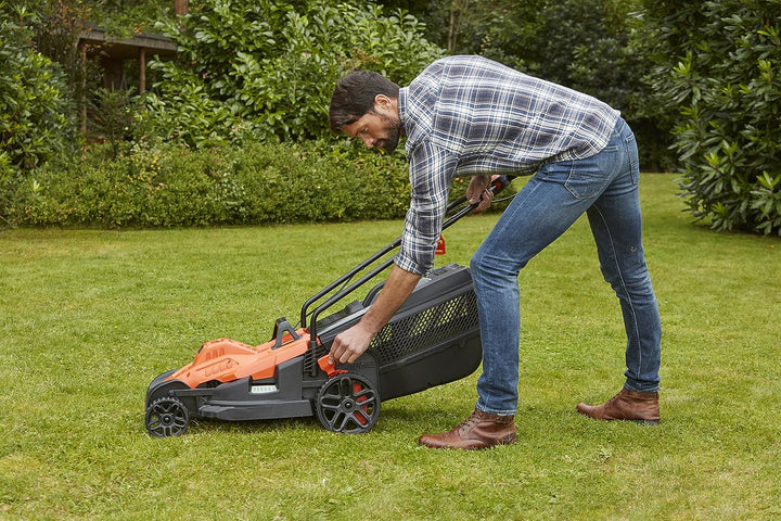 Black+Decker Elektro-Rasenmäher mit Fahrradlenker-Griff (1.400W, 34cm Schnittbreite, 6-fach Höhenver