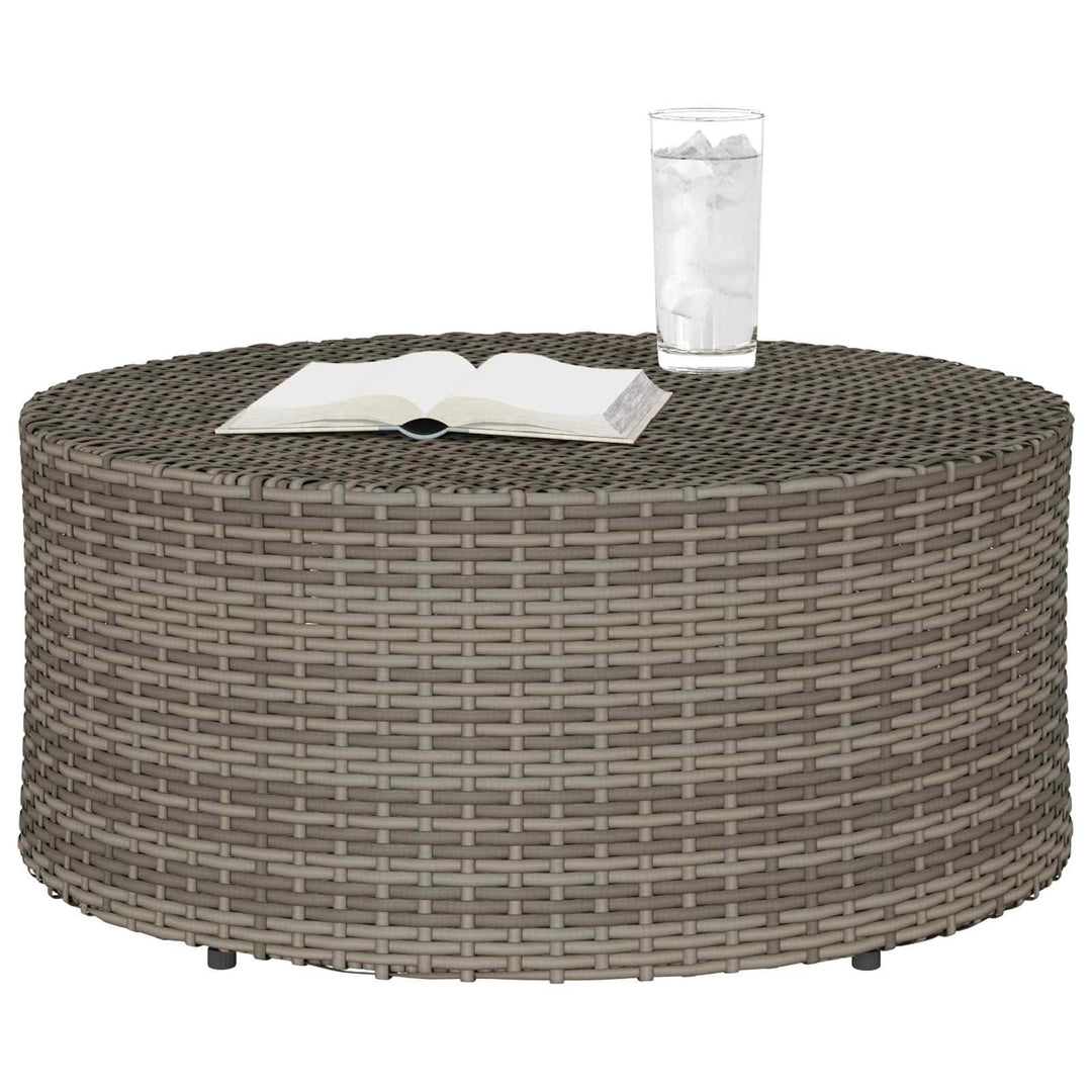 vidaXL Couchtisch für draussen Grau Ø 68 x 30 cm Poly-Rattan, Moderner runder Gartentisch, wetterfes