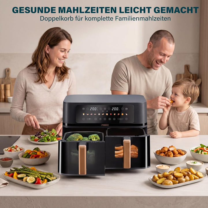 Princess Doppel-Heissluftfritteuse 9L 3100W – Zwei Garzonen mit Sync-Finish-Funktion, grosse Kapazit