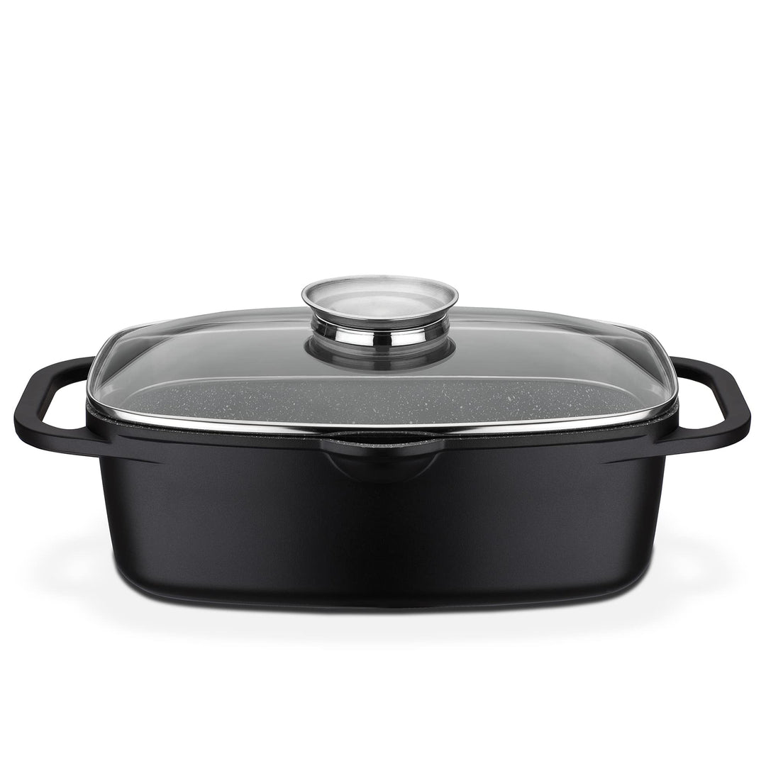 GSW Universalbräter Gourmet Granit – hochwertiger Bräter mit Deckel, ideal zum Schmoren, Grillen und