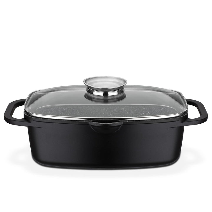 GSW Universalbräter Gourmet Granit – hochwertiger Bräter mit Deckel, ideal zum Schmoren, Grillen und