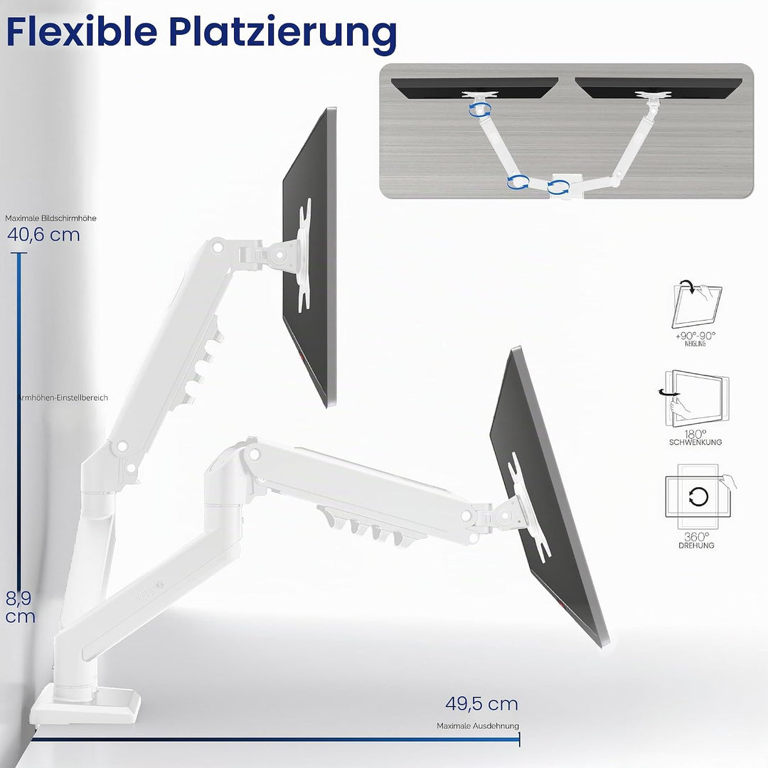 VIVO Articulating Dual 17 bis 27 Zoll pneumatischer Federarm Klemmhalterung für 2 Monitor-Bildschirm
