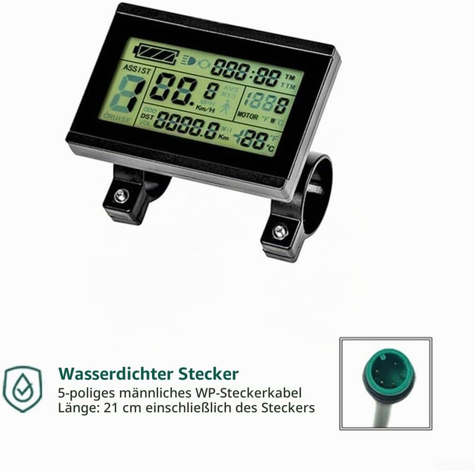 E-Bike Pedelec Display KT-LCD 3 mit Bedienfeld, wasserdichter Anschluss