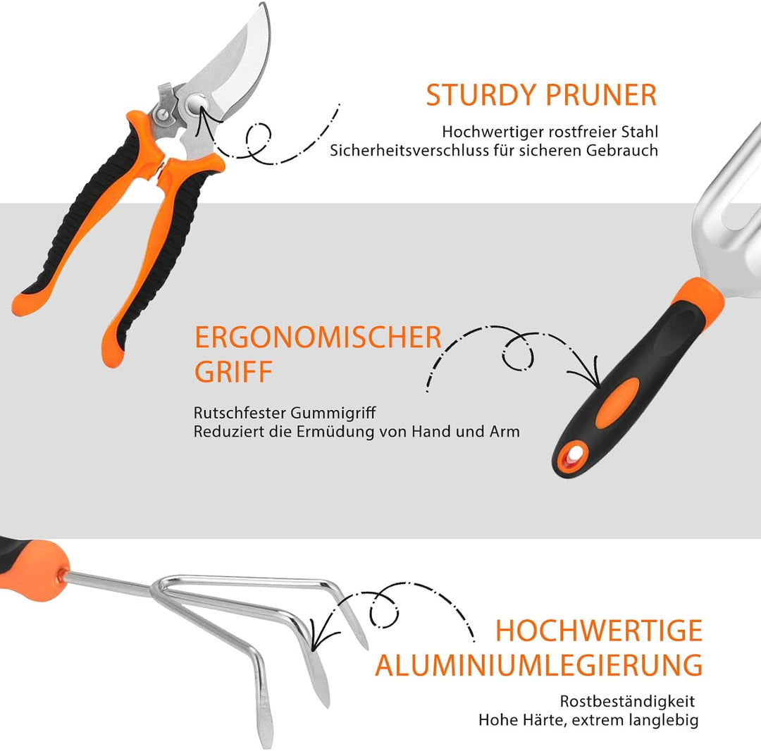 MQHUAYU Gartenwerkzeug Set, 10 Stück Heavy Duty Gartengeräte Set, Gartenset Werkzeug für Gartenarbei