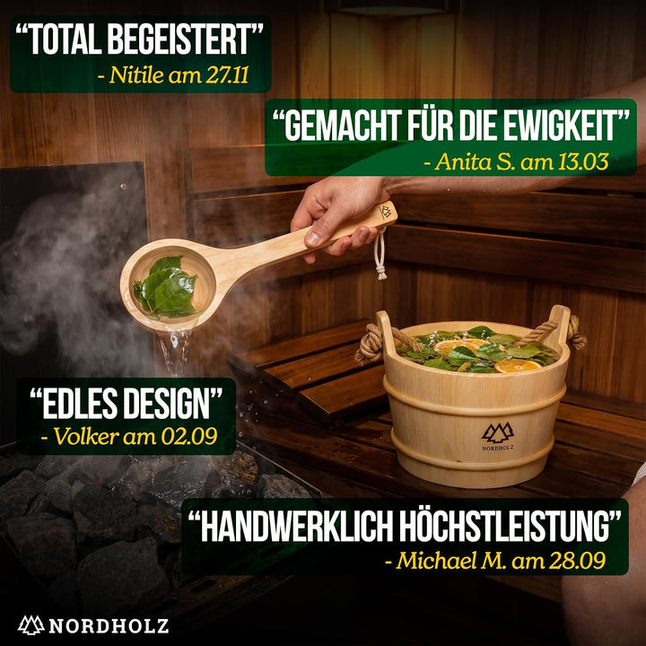 NORDHOLZ® Sauna Eimer mit Kelle aus 100% nordischer Fichte - Hochwertiges Sauna Zubehör - Einsatz, H