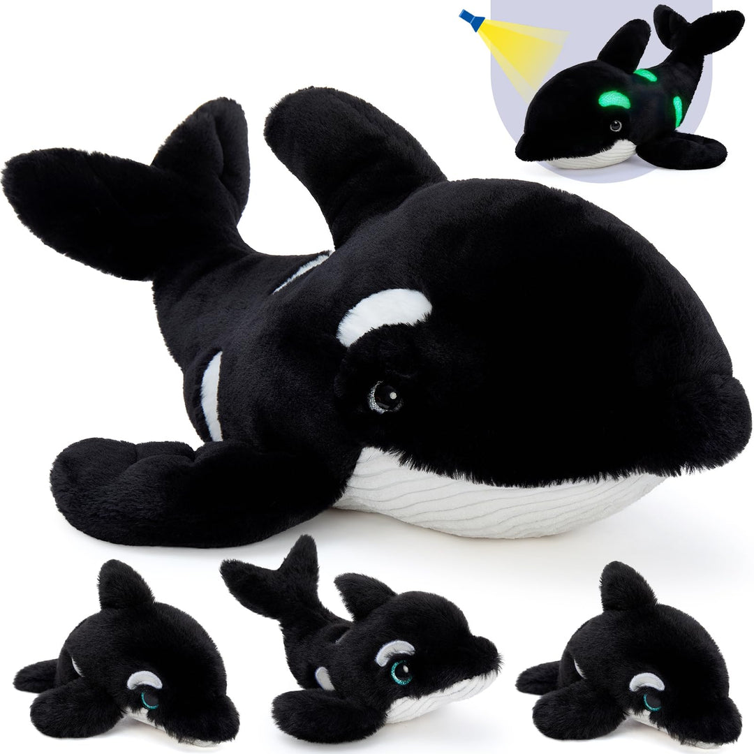 MorisMos gross Orca Plüschtier Stofftier, 60cm lang riesen Orca Wal Kuscheltier mit Babys im Bauch,