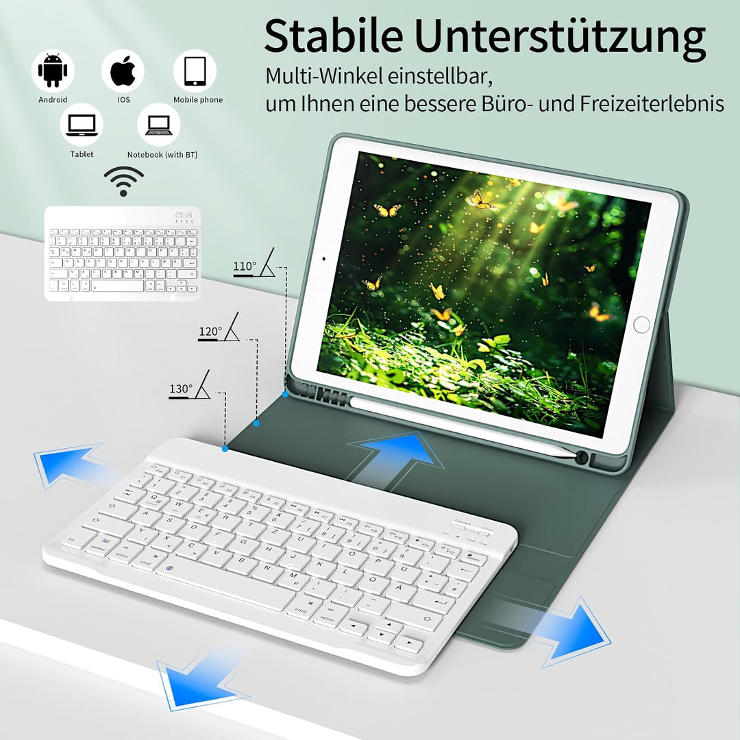 Hülle mit Tastatur für iPad 9. / 8. / 7. Generation 10,2 Zoll 2021/2020/2019, Bluetooth Magnetisch Q