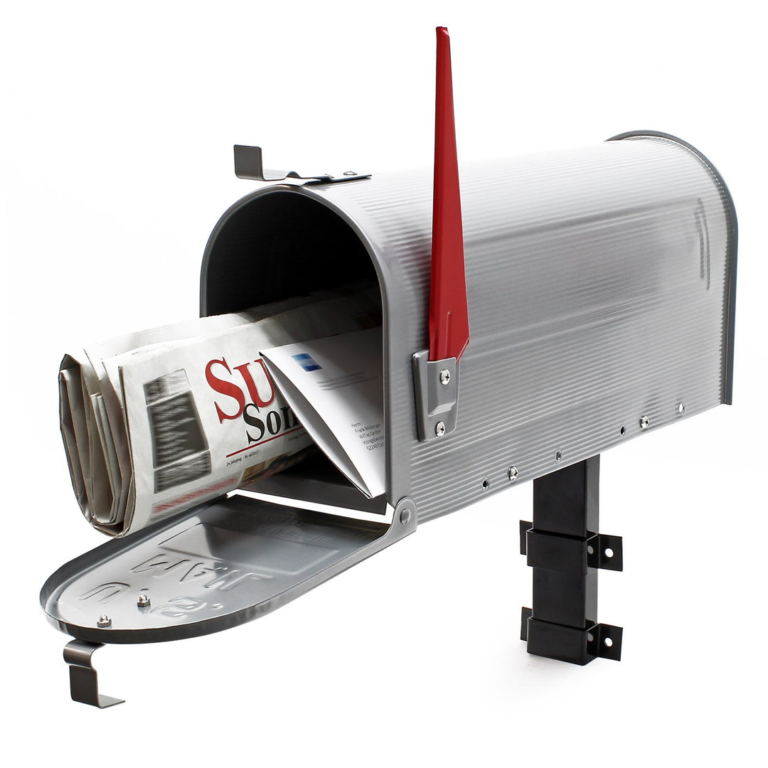 Wiltec Set US Mailbox Silbergrau 180 x 220 x 480 mm, amerikanischer Briefkasten mit Fahne, Standbrie