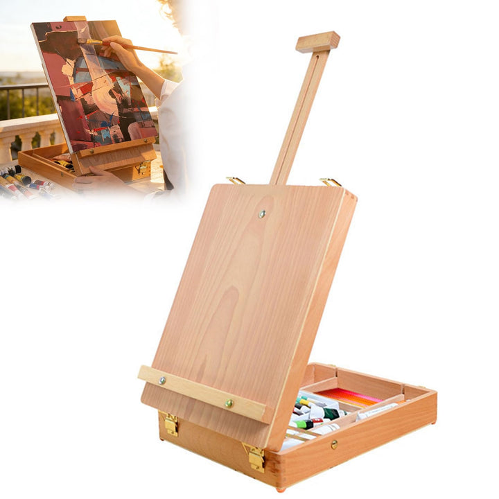 Staffelei Holz, Tischstaffelei mit Skizzenkoffer aus Buchenholz, 2-in-1 Staffelei &amp; Aufbewahrungsbox