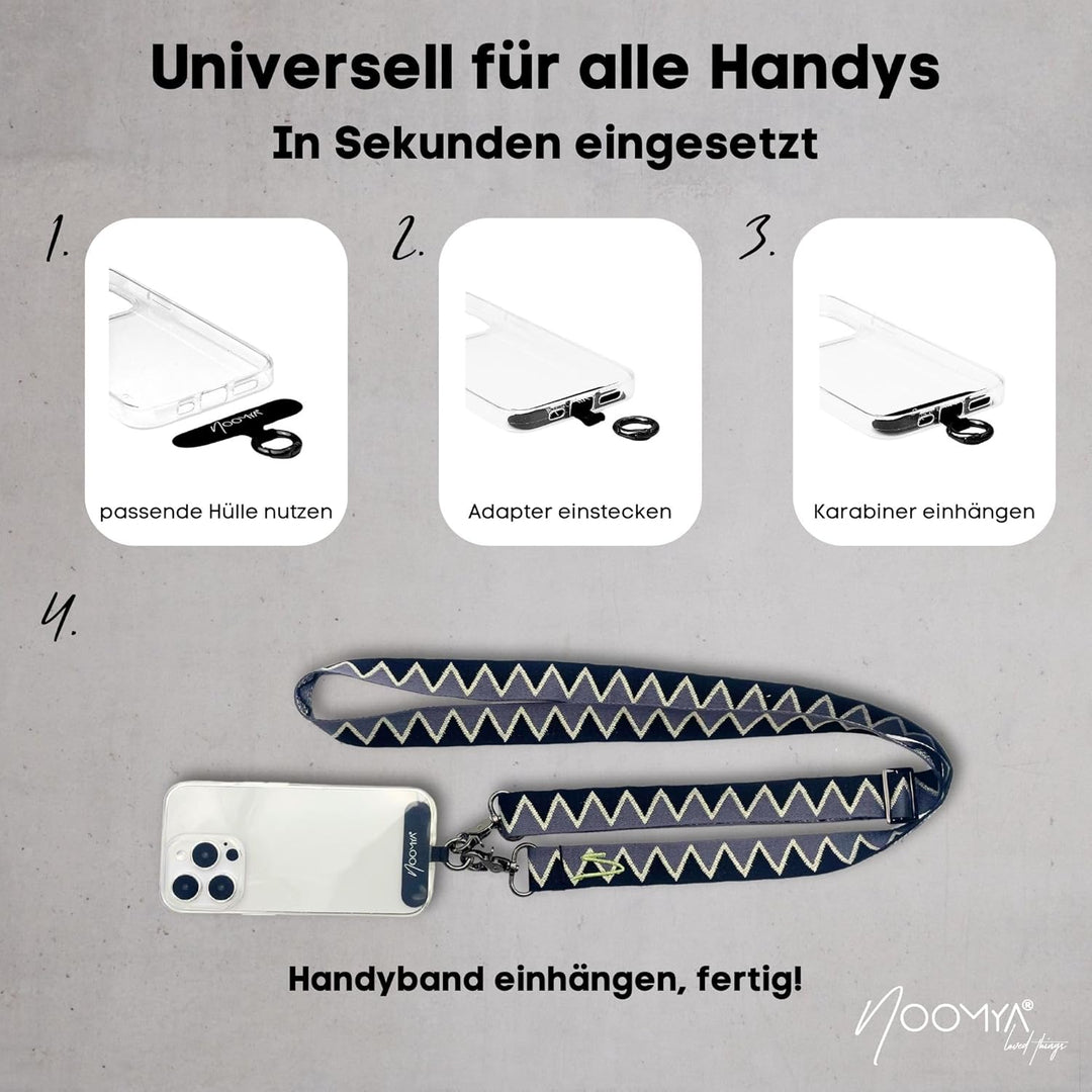 NOOMYA breite Handykette – Handyband universal zum Umhängen mit Adapter, Handy Band verstellbar & ab