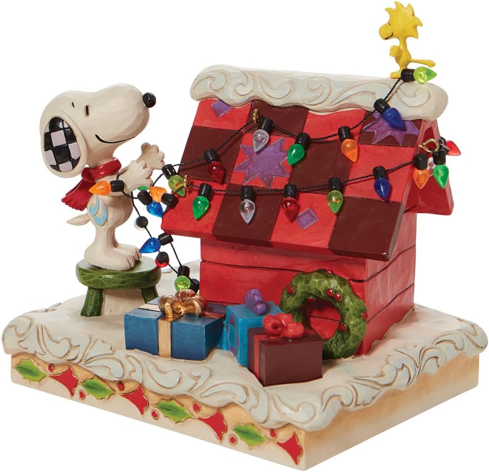 Enesco Jim Shore Peanuts Snoopy and Woodstock Dekofigur des Hundehauses, 13 cm, Mehrfarbig