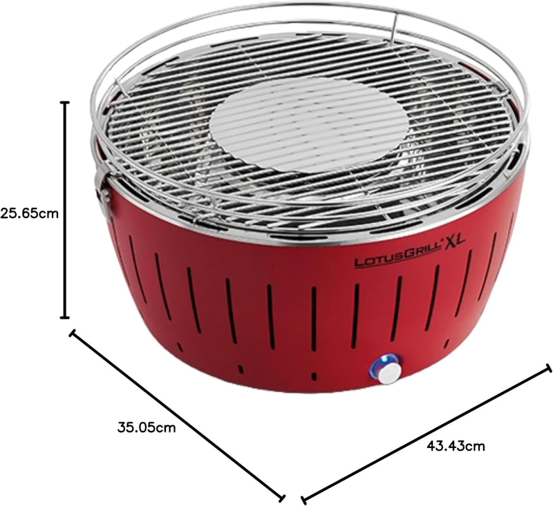 LotusGrill Kohlegrill Serie 435 XL, Zitrus, 43,5 x 35 x 25,7 cm, Rot Red, Red