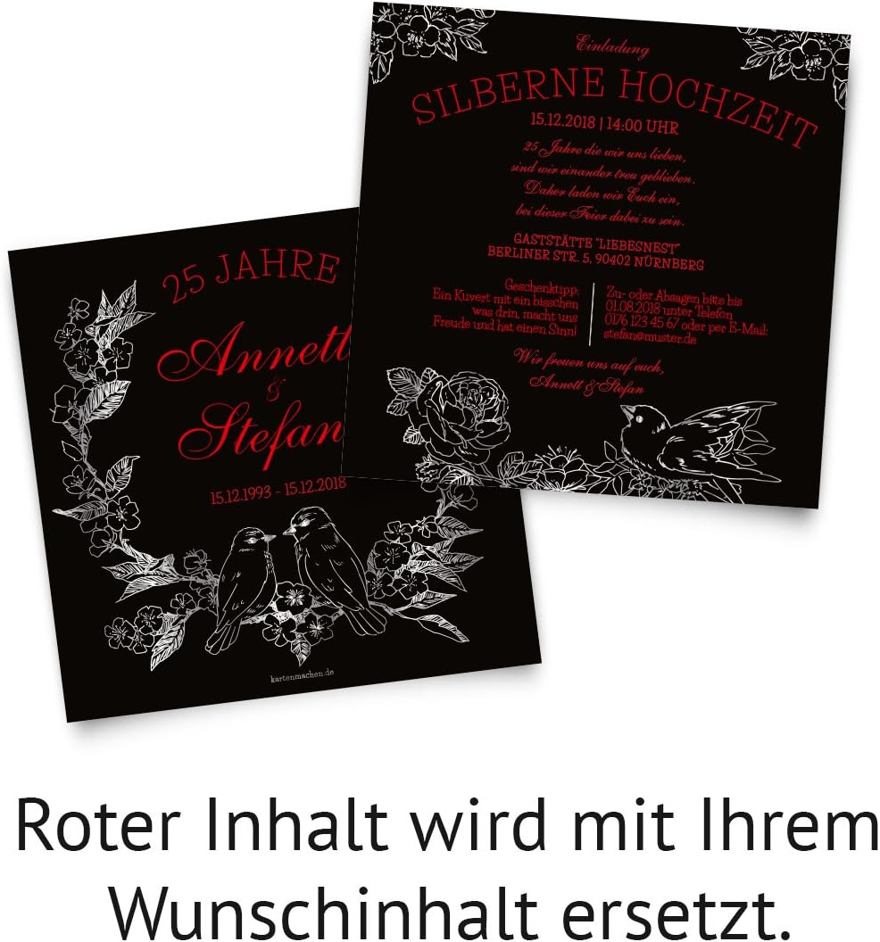 Kartenmachen.de 10 x Hochzeitseinladungen Silberhochzeit silberne Hochzeit Einladung individuell - K