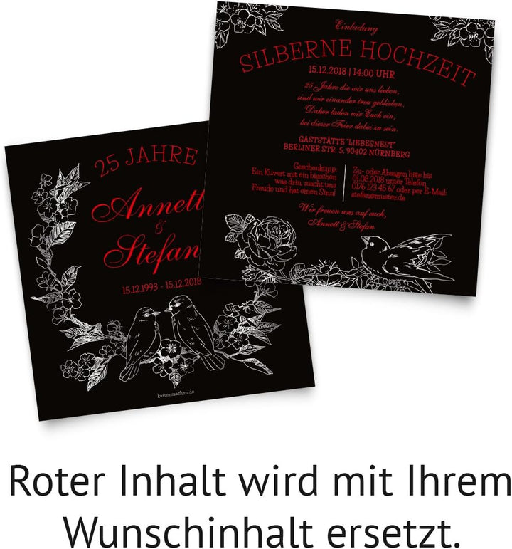 Kartenmachen.de 10 x Hochzeitseinladungen Silberhochzeit silberne Hochzeit Einladung individuell - K