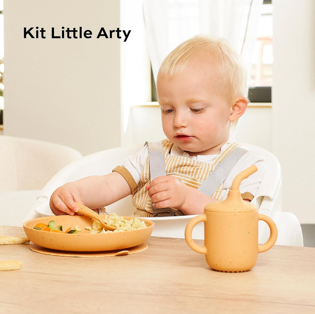 Babymoov Baby Geschirrset Little Arty - ab 9 Monate - 3er Set Silikon, Trinklernbecher, Teller mit S