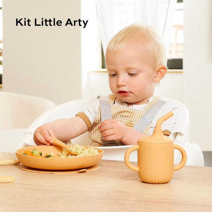Babymoov Baby Geschirrset Little Arty - ab 9 Monate - 3er Set Silikon, Trinklernbecher, Teller mit S