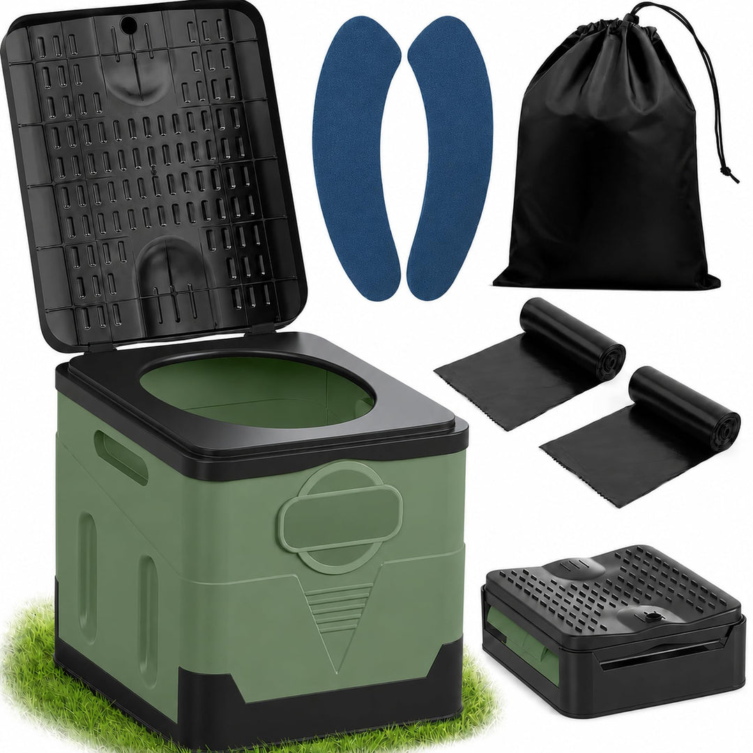 Tragbares Klapptoiletten-Set, 25 L Gross, Maximale Tragung 150KG, 24 Beutel Müllbeutel,Transporttasc