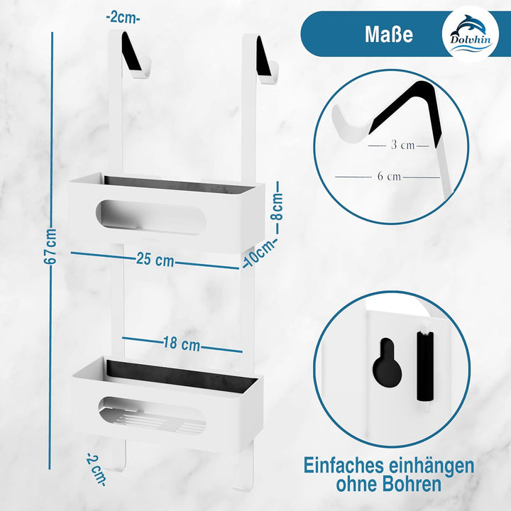 Dolvhin Duschablage zum Hängen | Patentiertes Duschregal ohne Bohren | Edelstahl Badregal Shampoohal