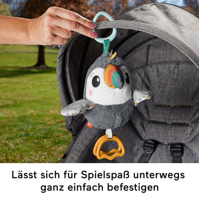 Fisher-Price Flap & Go Tukan - Plüschiges Kinderwagenspielzeug, fördert Feinmotorik und sensorische