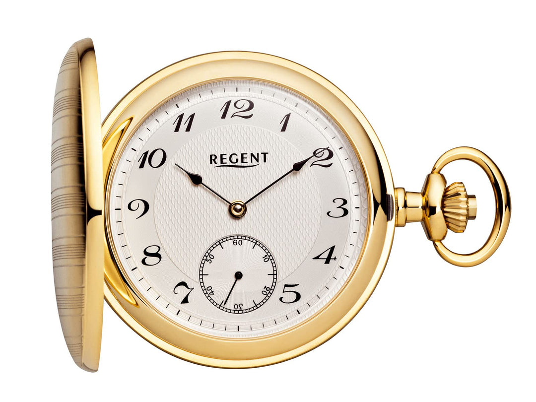 REGENT Herren Taschenuhr Savonnette 50 MM Durchmesser Mechanischer Handaufzug Kleine Sekunde in vers