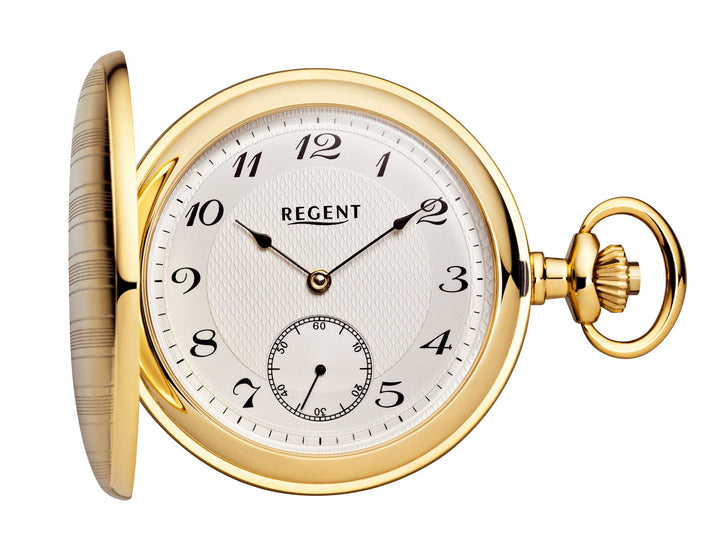 REGENT Herren Taschenuhr Savonnette 50 MM Durchmesser Mechanischer Handaufzug Kleine Sekunde in vers