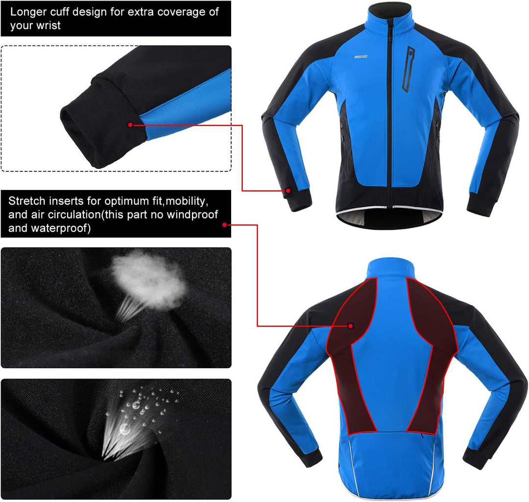 ARSUXEO Herren Winter Fahrradjacke Thermo-Vlies Softshell MTB Fahrrad Outwear Winddicht Wasserdicht