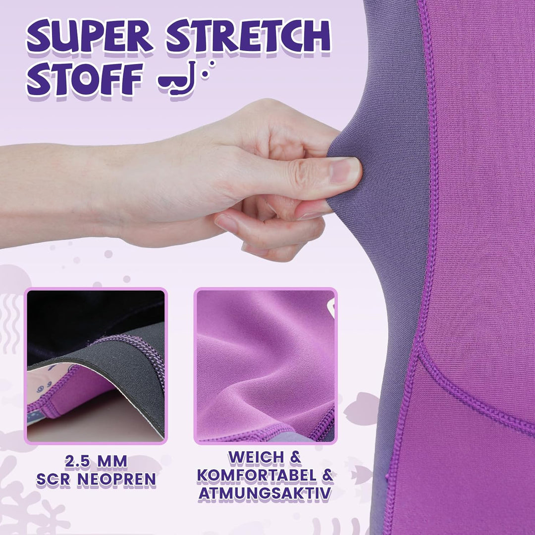 Neoprenanzug Kinder in 3MM, UPF50+ Neopren Lang Schutz vor Sonnenbrand, bequemer Frontreissverschlus