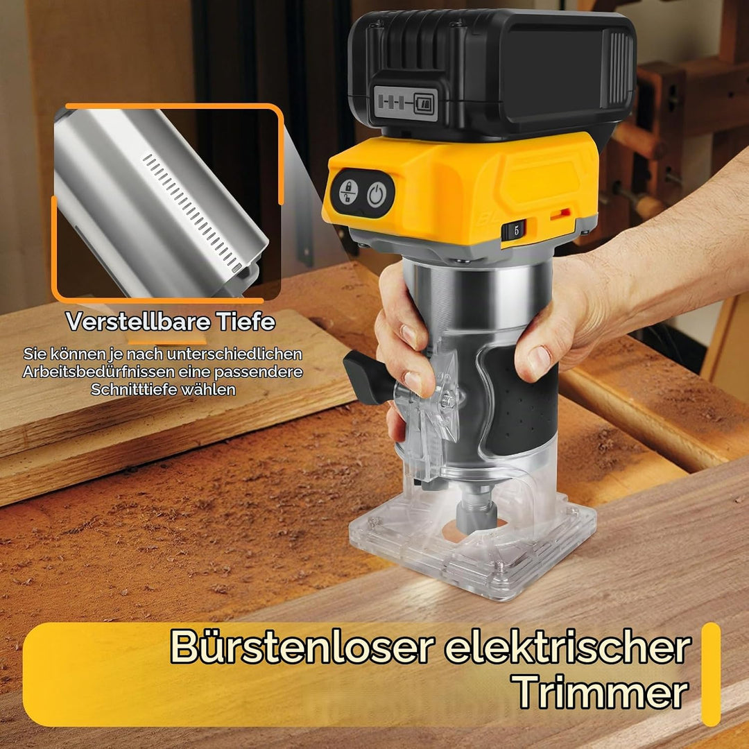 Akku Oberfräse kompatibel für Dewalt 20V Batterie, 800W Bürstenloser Trimmer Router mit 5 Gängen, 30