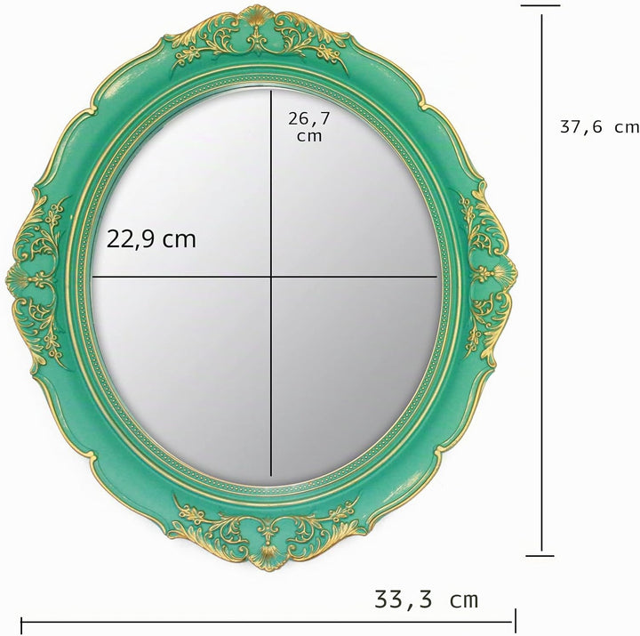 Dekospiegel Vintage Spiegel Hängespiegel 37,6 x 33,3 cm oval Spiegel grün, Grün
