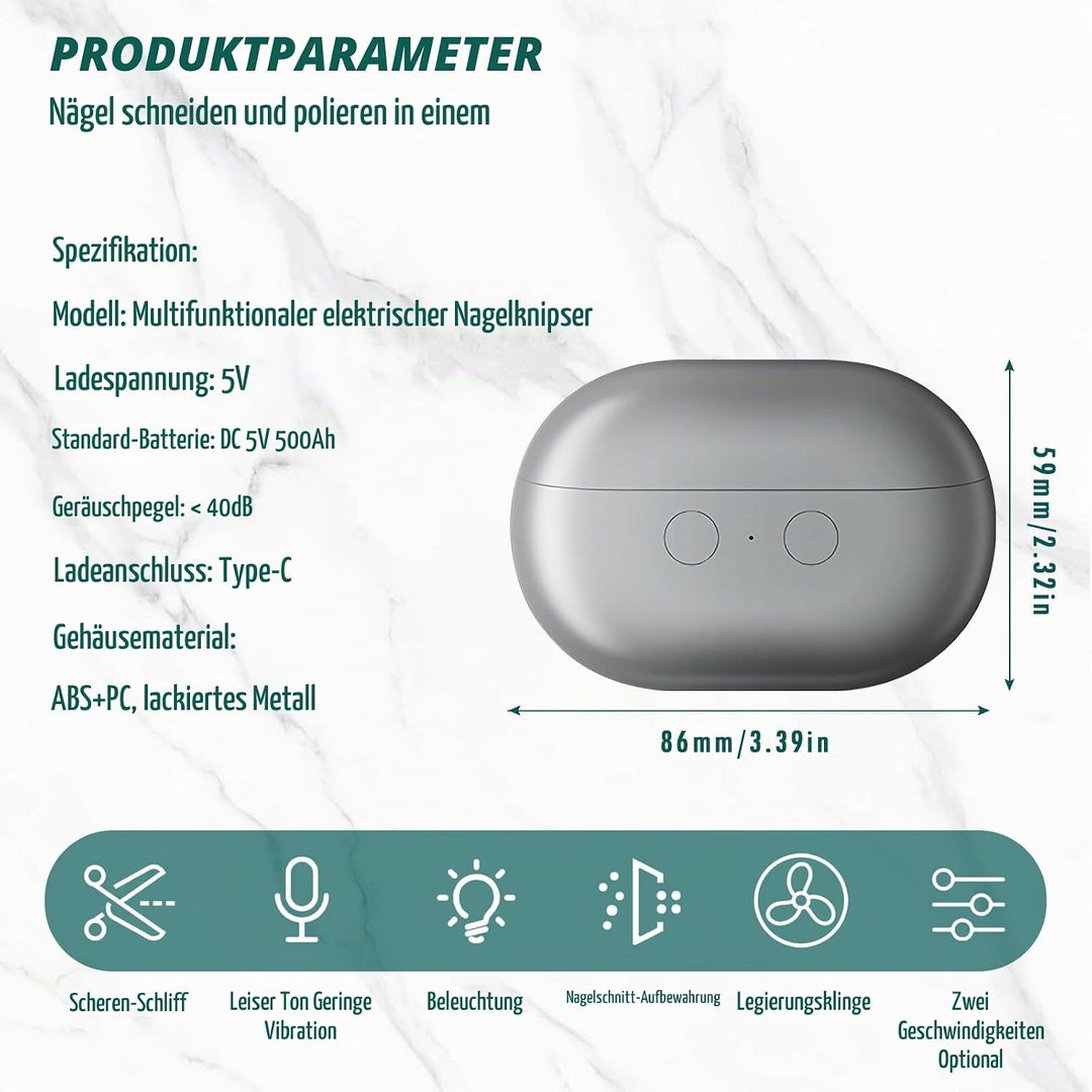OneNine Elektrischer Nagelknipser, 3 in 1 Automatisches Schneiden Schleifen und Aufbewahren von Nage