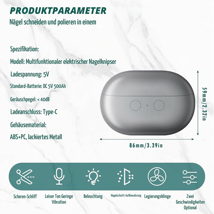 OneNine Elektrischer Nagelknipser, 3 in 1 Automatisches Schneiden Schleifen und Aufbewahren von Nage