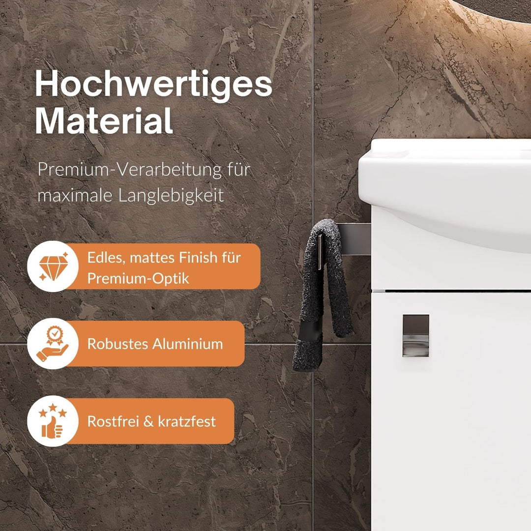 Planetmöbel Handtuchhalter ohne Bohren Silber gebürstet 21 cm Handtuchstange zum kleben für Badezimm