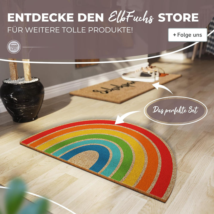 Fussmatte Kokos 70x40cm Regenbogen I Extra langlebige & rutschfeste Kokosmatte für Innen & Überdacht