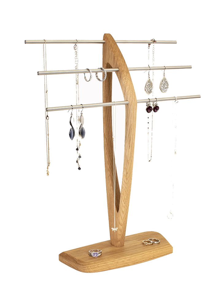 Wood and Steel Design Schmuckbaum – Schmuckhalter für Ketten, Ohrringe, und Armbänder. Eichenholz ma