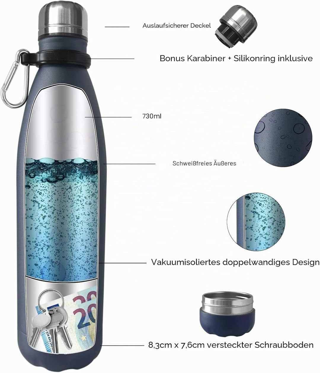 Diversion Wasserflasche aus Edelstahl mit Verstecktem Platz für Diskreter Köder, für Reisen oder zu